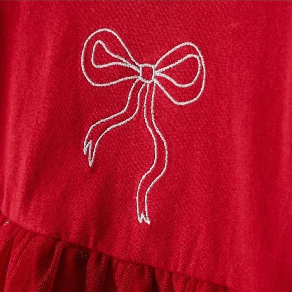 Carters Red Long Sleeve Tulle Dress with Bow and Bloomers Size 6 Months‎
